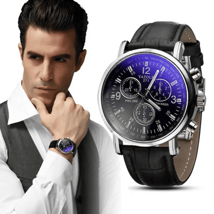Sophisticated Men's Quartz Watch: Stainless Steel, PU Leather Strap, Water-Resistant