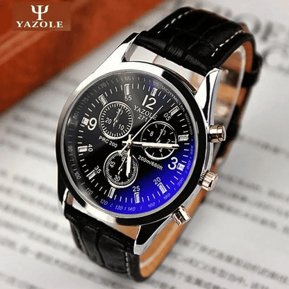 Sophisticated Men's Quartz Watch: Stainless Steel, PU Leather Strap, Water-Resistant