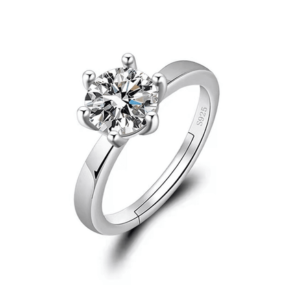 Elegant Adjustable Silver Plated Diamond Ring for Women - Wedding Engagement Gift