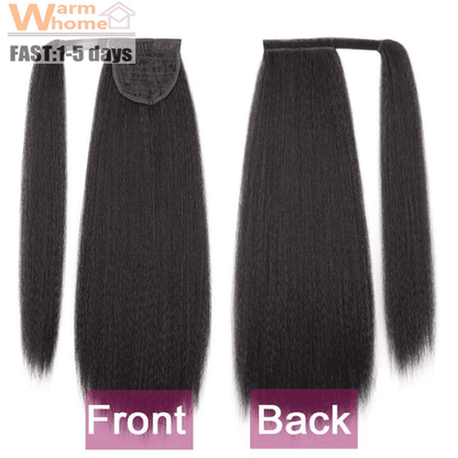 Premium 24-inch Yaki Ponytail Hair Extension for Black Women - Natural Black