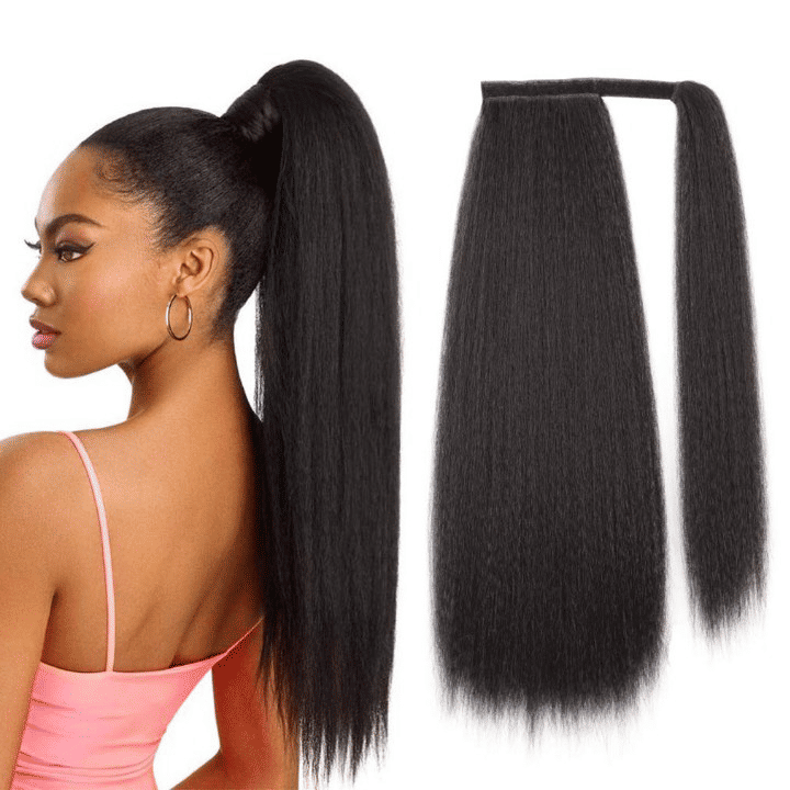 Premium 24-inch Yaki Ponytail Hair Extension for Black Women - Natural Black