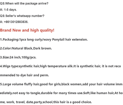 Premium 24-inch Corn Curly Wave Ponytail Hair Extension for Black Women