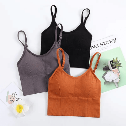 Seamless Wireless Padded Crop Top Bra - U-Back Sling Vest with Removable Pads
