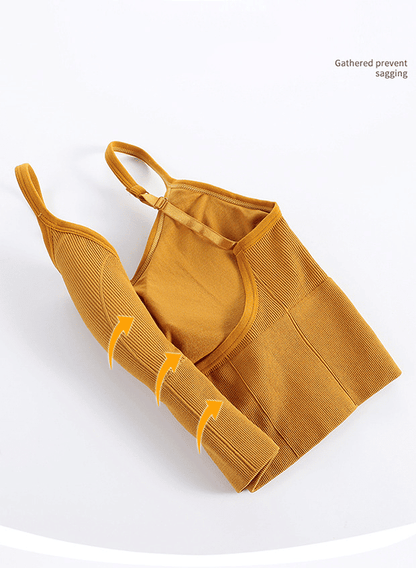 Seamless Wireless Padded Crop Top Bra - U-Back Sling Vest with Removable Pads