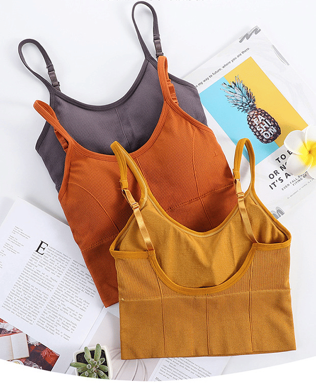 Seamless Wireless Padded Crop Top Bra - U-Back Sling Vest with Removable Pads