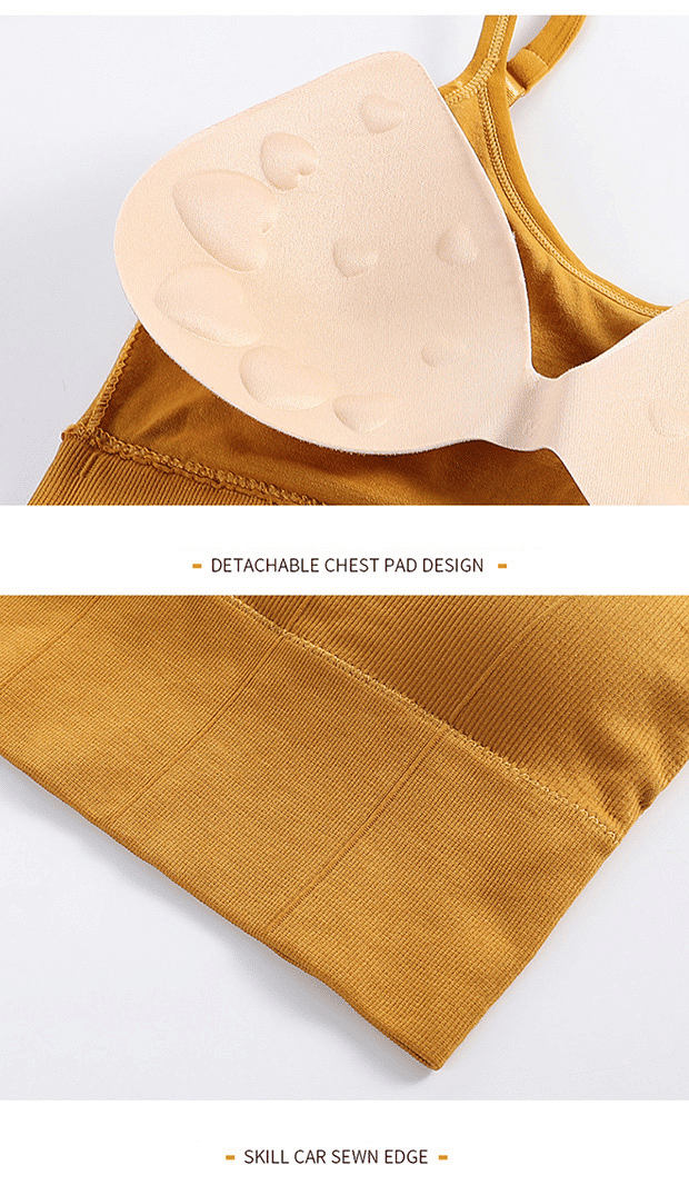 Seamless Wireless Padded Crop Top Bra - U-Back Sling Vest with Removable Pads