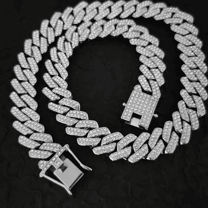 Luxury Iced Out 14mm Miami Cuban Link Chain Necklace Bracelet for Men Women