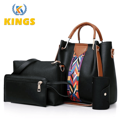 Elegant 4-Piece Waterproof PU Leather Handbag Set: Shoulder Tote & Sling Bags