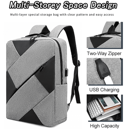 Men's Large Capacity Laptop Backpack Set with USB Charging Port