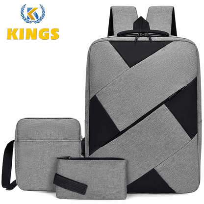 Men's Large Capacity Laptop Backpack Set with USB Charging Port