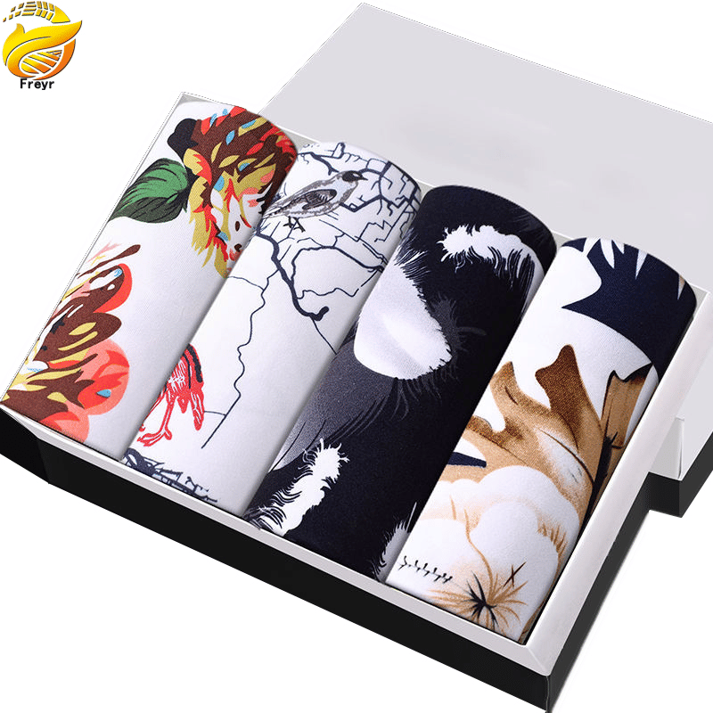 Freyr Men's 4-Pack Comfortable Breathable Mid-Waist Polyester Spandex Boxer Briefs