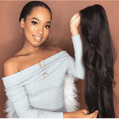 FBK Women's 26-inch Long Black Body Wave Curly Synthetic Wig