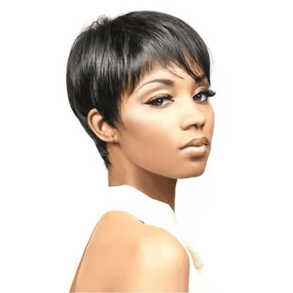 FBK Chic Black Short Pixie Cut Synthetic Wig for Women, Natural Look