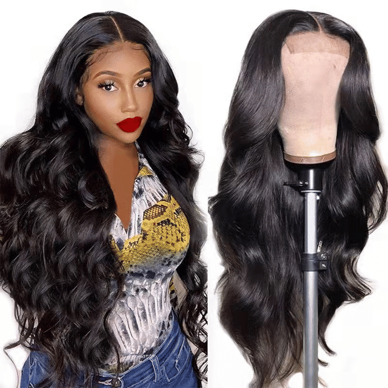FBK Women's 26-inch Long Black Body Wave Curly Synthetic Wig
