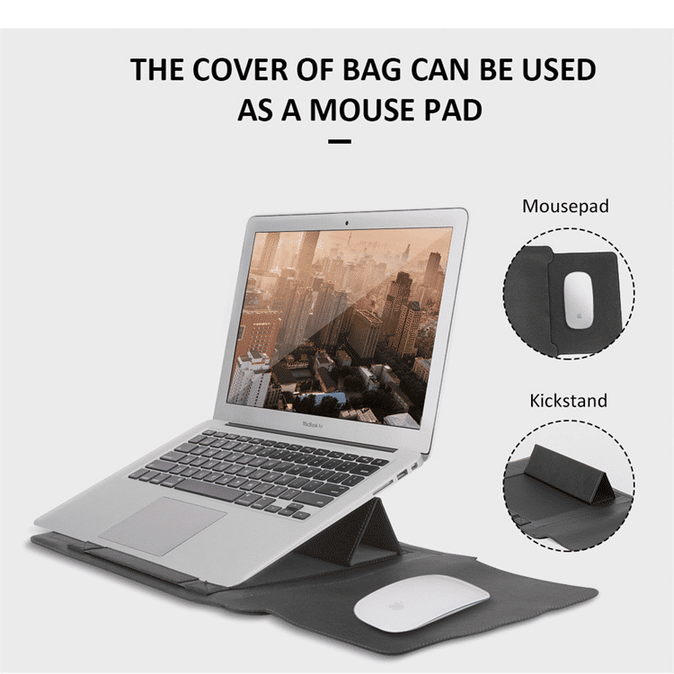 Elegant Leather Laptop Sleeve Case with Stand, Multi-Function, 11-15 Inch