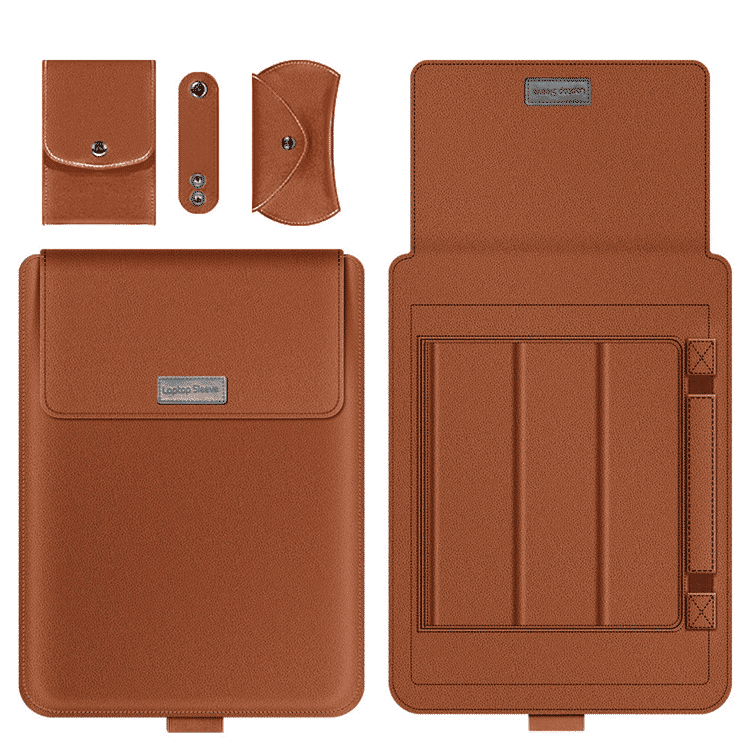 Elegant Leather Laptop Sleeve Case with Stand, Multi-Function, 11-15 Inch
