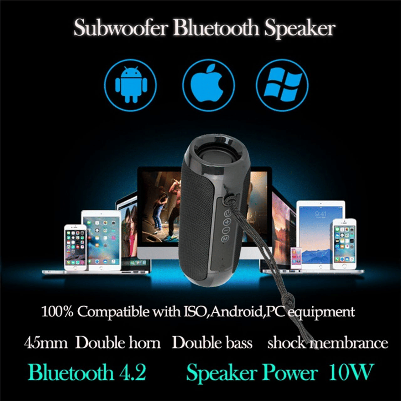 TG117 Portable Bluetooth Speaker Hi-Fi Wireless Loudspeaker with USB/TF Card Support