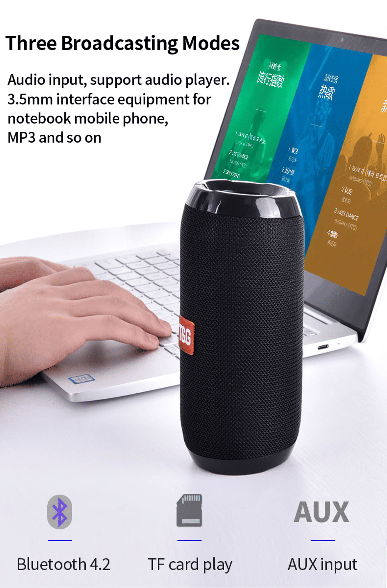 TG117 Portable Bluetooth Speaker Hi-Fi Wireless Loudspeaker with USB/TF Card Support