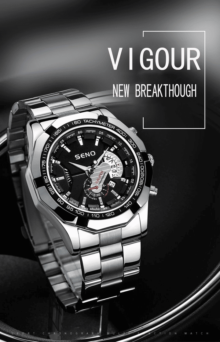 Men's Large Dial Waterproof Calendar Watch - Fashion Business Stainless Steel