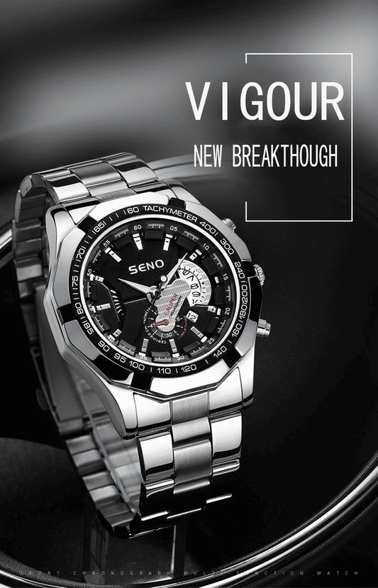 Men's Large Dial Waterproof Calendar Watch - Fashion Business Stainless Steel