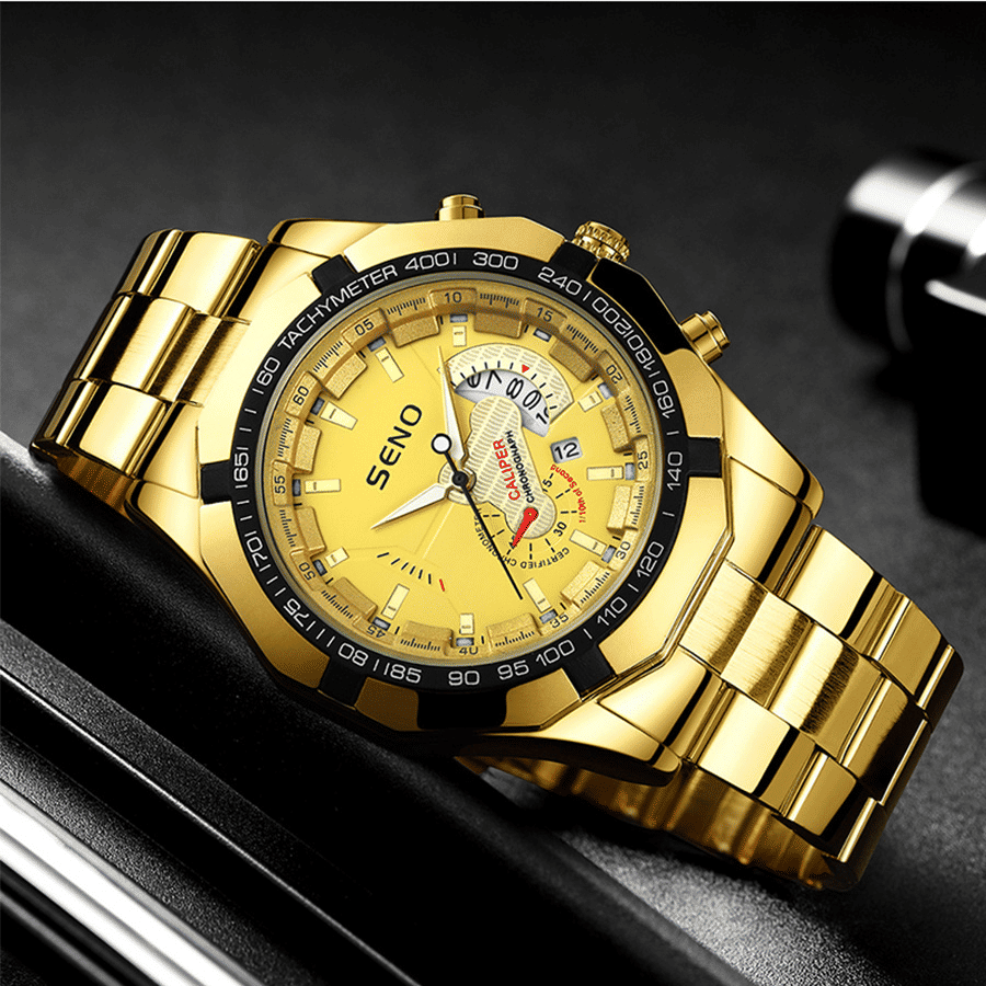 Men's Large Dial Waterproof Calendar Watch - Fashion Business Stainless Steel