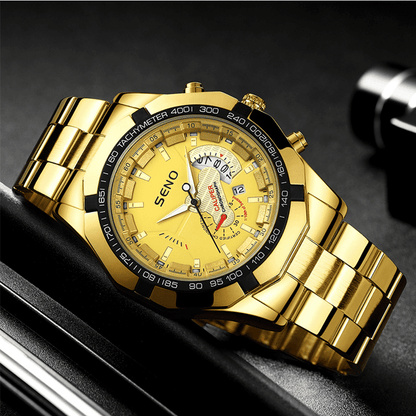 Men's Large Dial Waterproof Calendar Watch - Fashion Business Stainless Steel