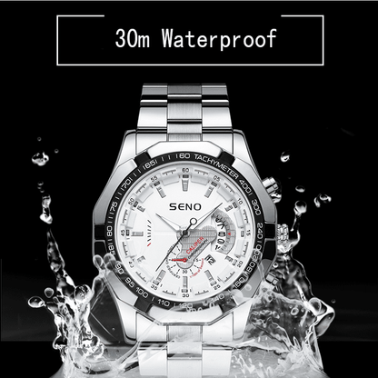 Men's Large Dial Waterproof Calendar Watch - Fashion Business Stainless Steel