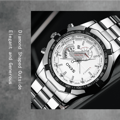 Men's Large Dial Waterproof Calendar Watch - Fashion Business Stainless Steel