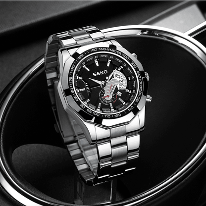 Men's Large Dial Waterproof Calendar Watch - Fashion Business Stainless Steel