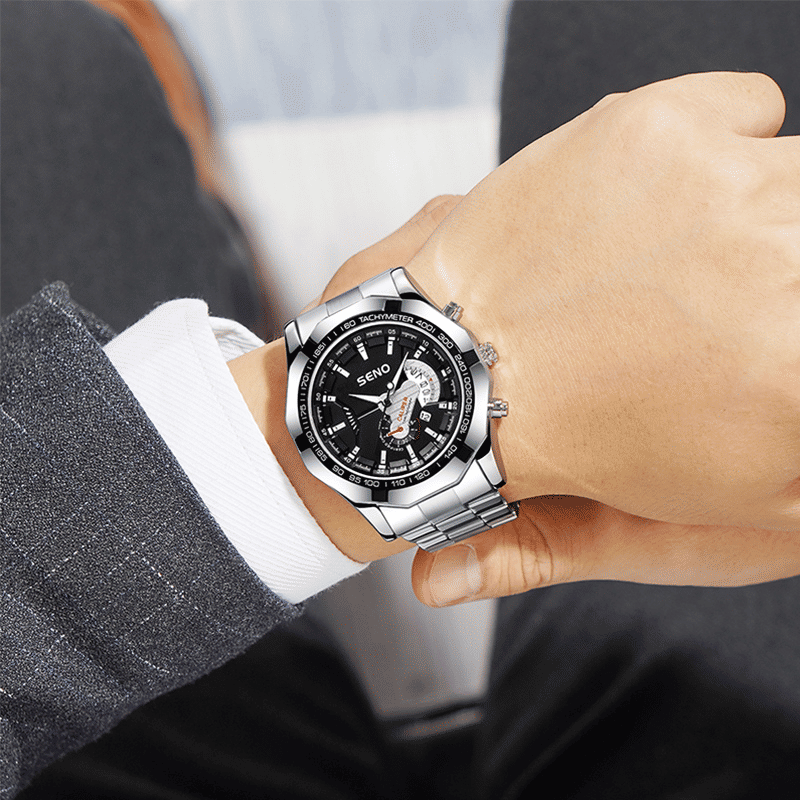 Men's Large Dial Waterproof Calendar Watch - Fashion Business Stainless Steel