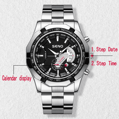 Men's Large Dial Waterproof Calendar Watch - Fashion Business Stainless Steel