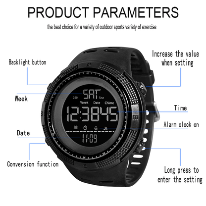 Men's Multifunction LED Digital Sport Watch - Waterproof Chronograph Alarm