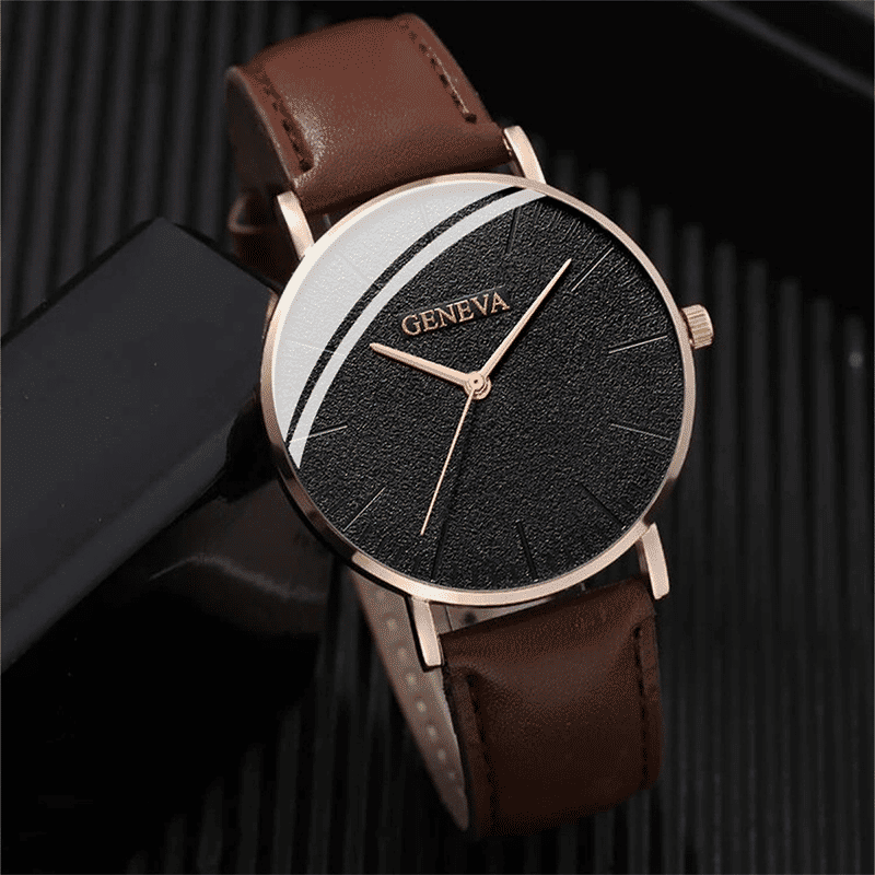 Luxury 4-Piece Men's Fashion Sports Quartz Watch Set Brown Leather Bracelet