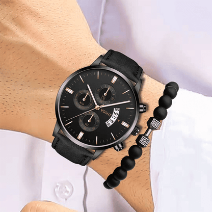Elegant 2-Piece Men's Quartz Watch Set with Calendar & Alloy Bracelet