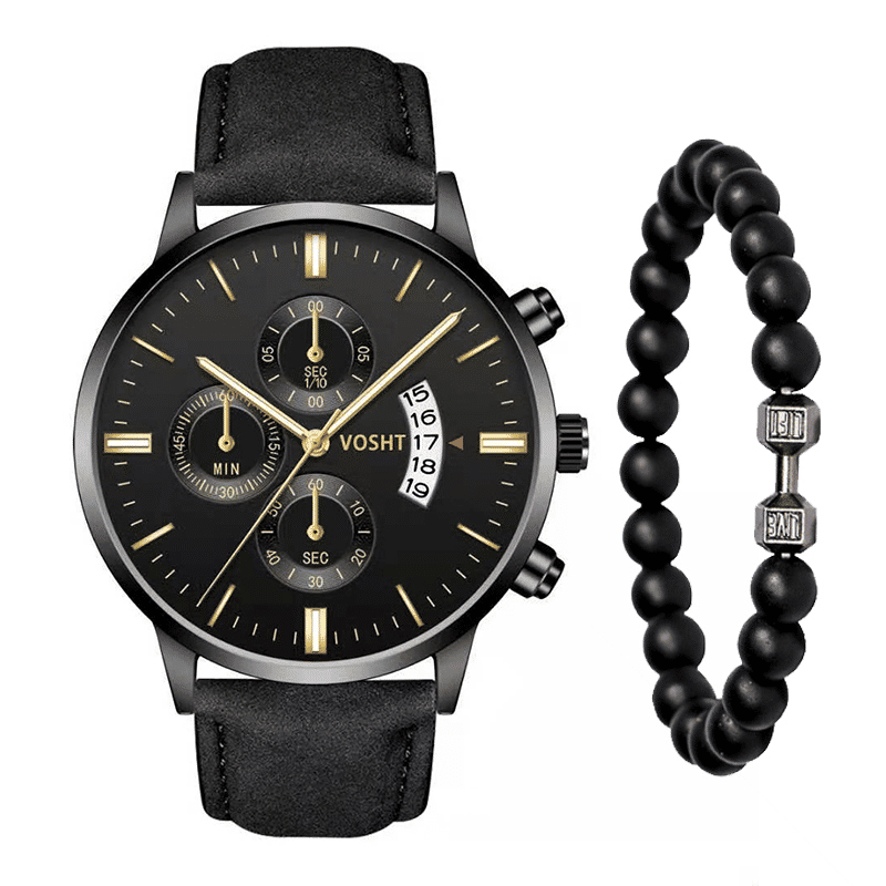 Elegant 2-Piece Men's Quartz Watch Set with Calendar & Alloy Bracelet