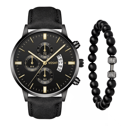 Elegant 2-Piece Men's Quartz Watch Set with Calendar & Alloy Bracelet