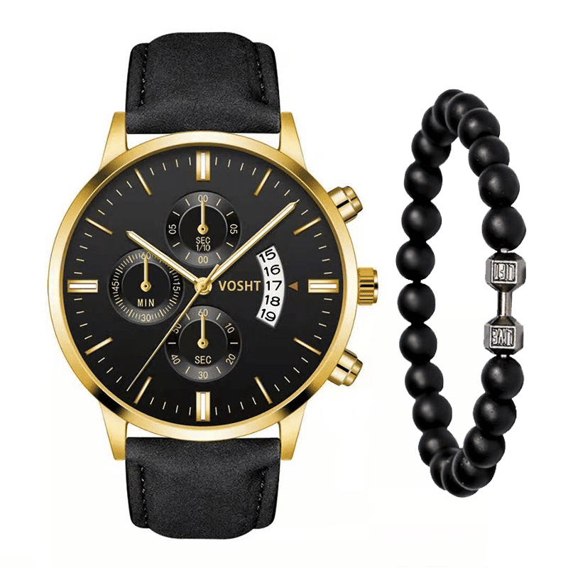 Elegant 2-Piece Men's Quartz Watch Set with Calendar & Alloy Bracelet