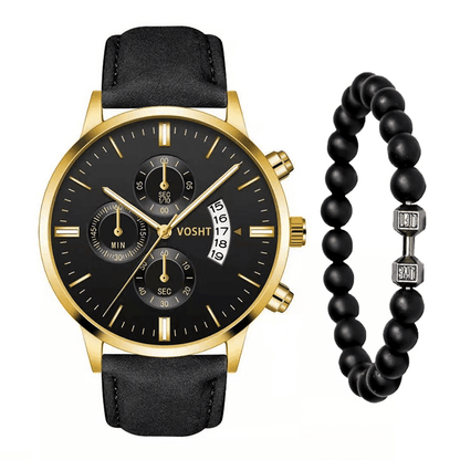 Elegant 2-Piece Men's Quartz Watch Set with Calendar & Alloy Bracelet