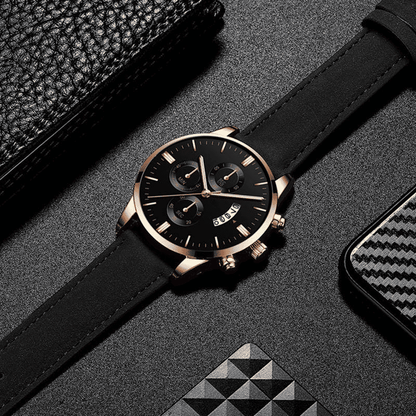 Elegant 2-Piece Men's Quartz Watch Set with Calendar & Alloy Bracelet