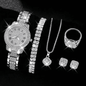Elegant Women's Diamond Quartz Watch & Jewelry Set - Ring, Necklace, Earrings, Bracelet