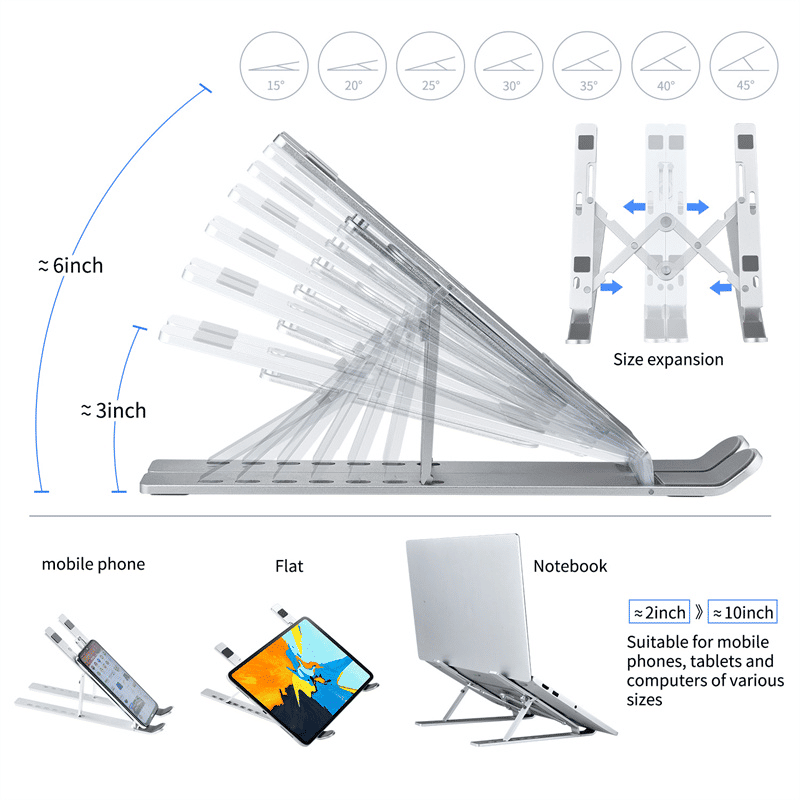 RichRipple Premium Aluminum Alloy Foldable Laptop Stand - Ergonomic Adjustable Riser
