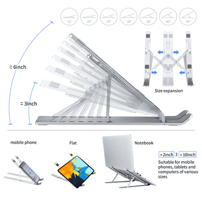 RichRipple Premium Aluminum Alloy Foldable Laptop Stand - Ergonomic Adjustable Riser