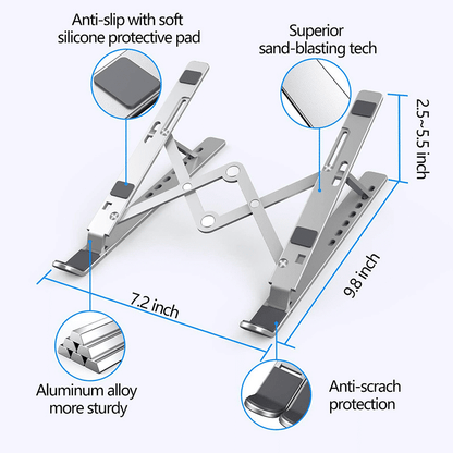 RichRipple Premium Aluminum Alloy Foldable Laptop Stand - Ergonomic Adjustable Riser