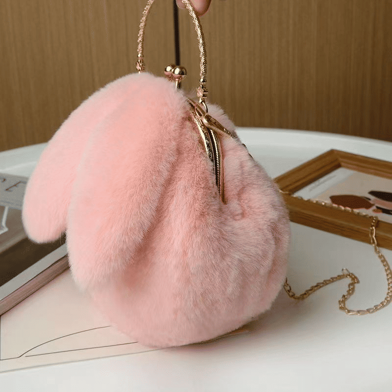 Charming Plush Rabbit Ear Crossbody Bag for Women - Soft Wool Handbag