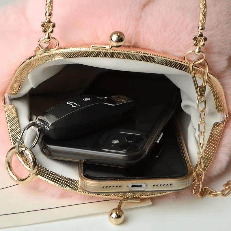 Charming Plush Rabbit Ear Crossbody Bag for Women - Soft Wool Handbag