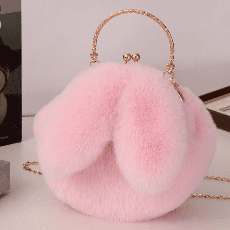 Charming Plush Rabbit Ear Crossbody Bag for Women - Soft Wool Handbag