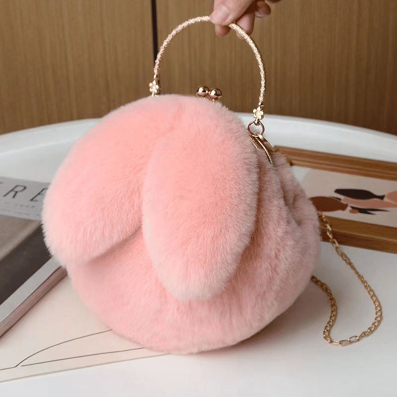 Charming Plush Rabbit Ear Crossbody Bag for Women - Soft Wool Handbag