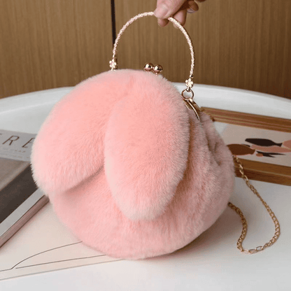 Charming Plush Rabbit Ear Crossbody Bag for Women - Soft Wool Handbag