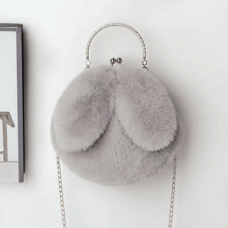 Charming Plush Rabbit Ear Crossbody Bag for Women - Soft Wool Handbag