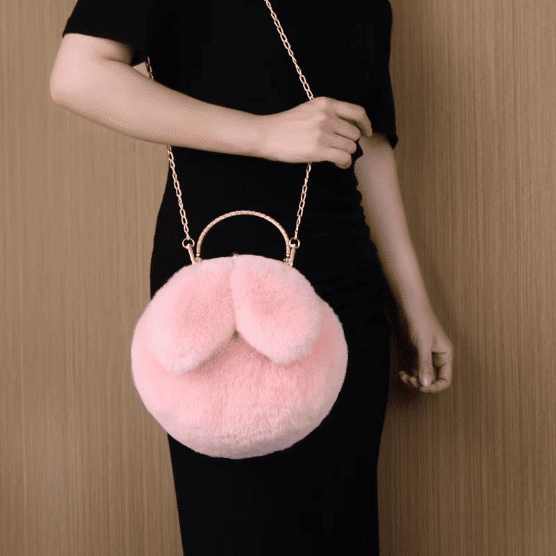 Charming Plush Rabbit Ear Crossbody Bag for Women - Soft Wool Handbag